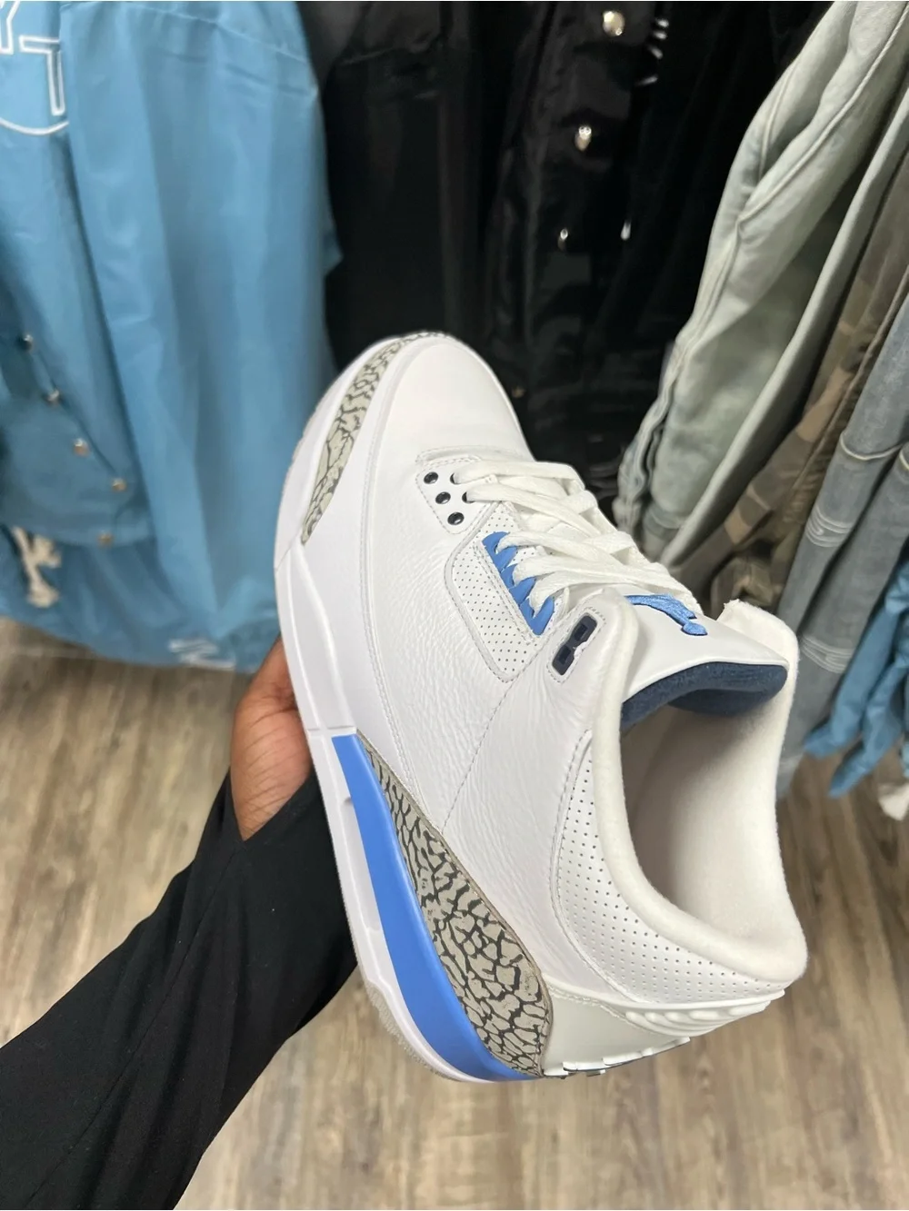 Men's White and Light Blue Leather Jordan 3s